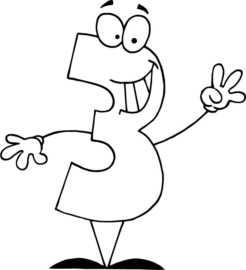 864x949 Printable Color Pages Of A Cartoon Number Three 3 For Kids