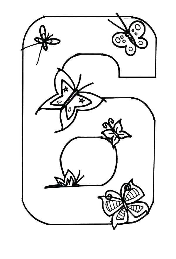 600x883 Amazing Number 6 Coloring Page Learn Number 6 With Six Butterflies