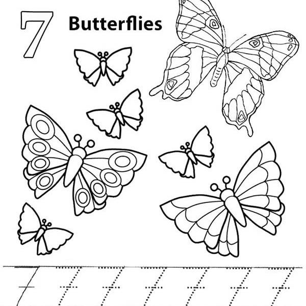 600x600 Number 7 Coloring Page Learn Number 7 With Seven Butterflies