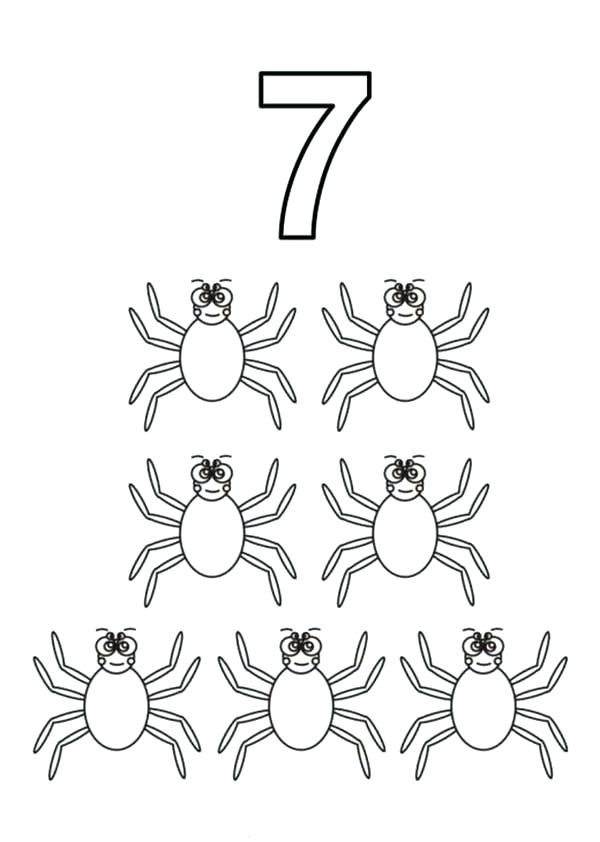 600x842 Spiders Coloring Pages Learn Number 7 With Seven Spiders Coloring
