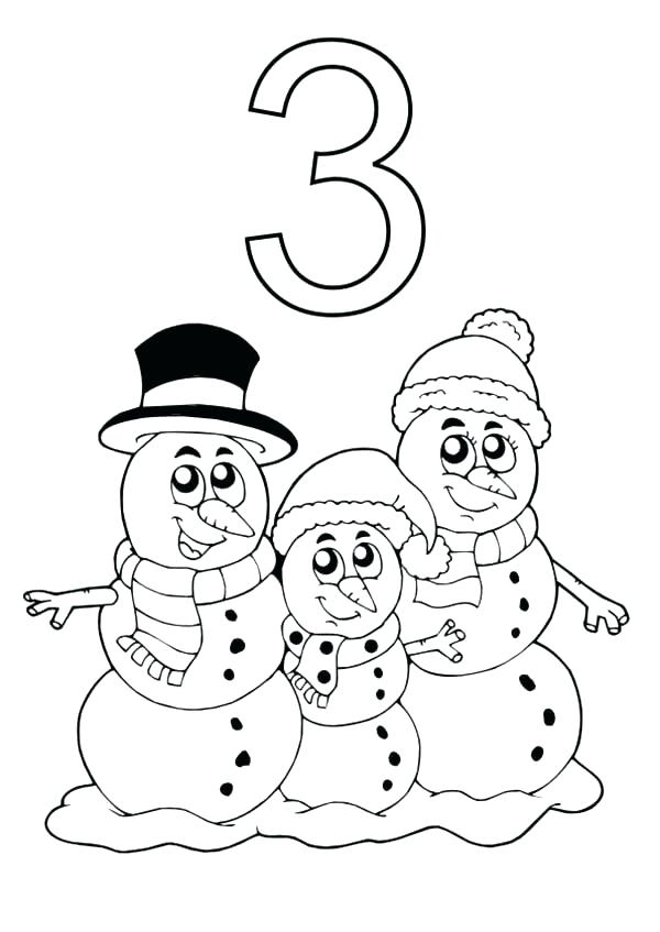 600x847 Number 3 Coloring Page Learn Number 3 With Three Snowman Coloring