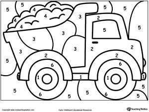 300x225 Color By Number Truck Free Coloring, Worksheets And Number