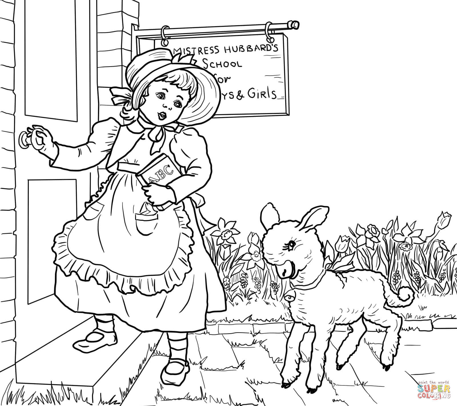 1600x1423 Mary Had A Little Lamb Nursery Rhyme Coloring Page Free
