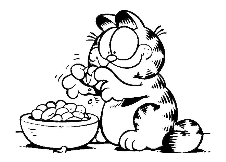 900x644 Garfield Opening Nuts Coloring Page Other