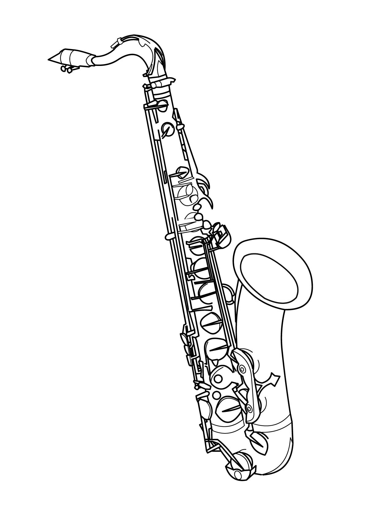 1275x1650 Saxophone Coloring Page