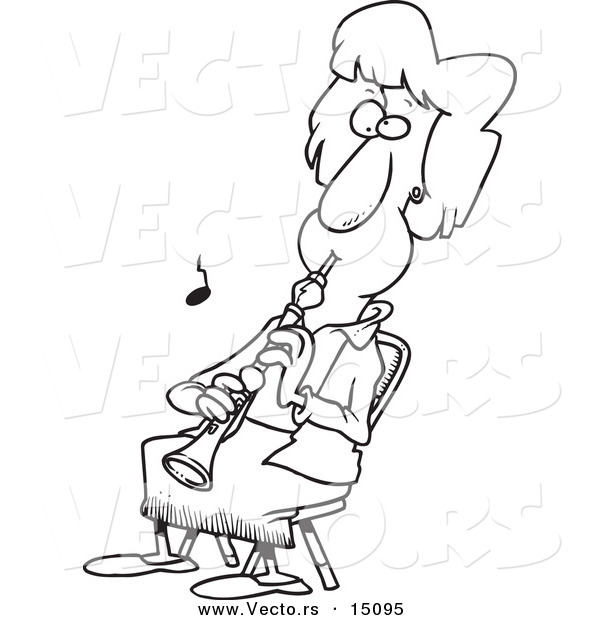 600x620 Vector Of A Cartoon Woman Sitting And Playing An Oboe