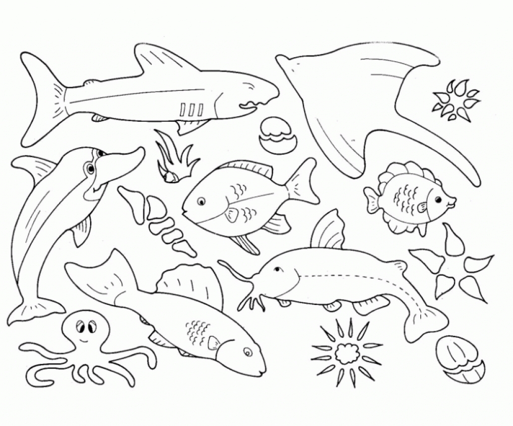 1024x851 Sea Animals Coloring Pages Printable Free Ocean Creatures Inside