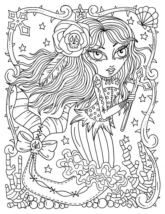 570x738 5 Pages Gothic Mermaids Digital Coloring Pages Set Of 5 Digi