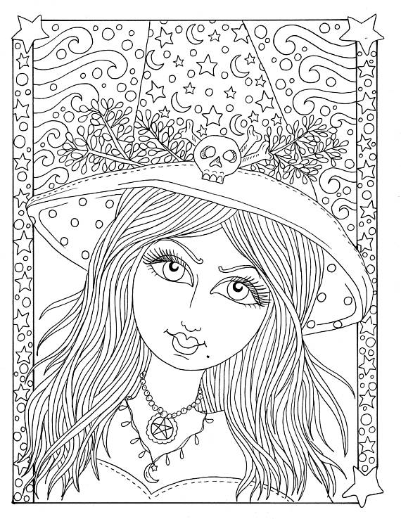 570x738 5 Pages Magical Witches Halloween Magic Coloring Pages Digital
