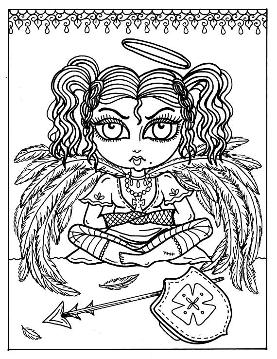 570x738 5 Pages Gothic Angels To Color Coloring Book Digital