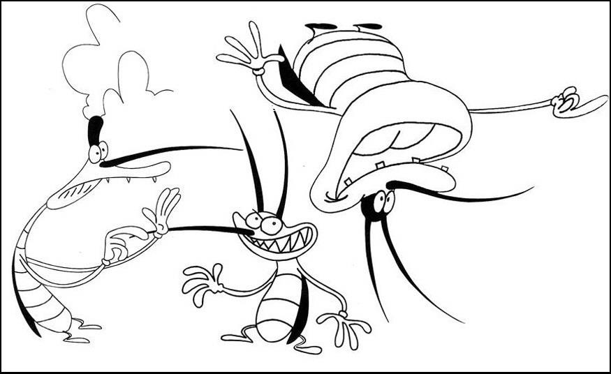 875x536 Oggy And The Three Cockroaches Coloring Page 1