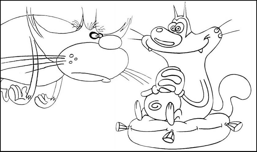 839x497 Oggy And The Three Cockroaches Coloring Page 3