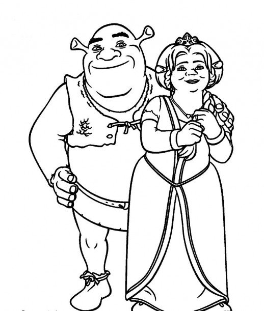 518x611 Shrek And Fiona The Happiest Ogre Couple Coloring Pages