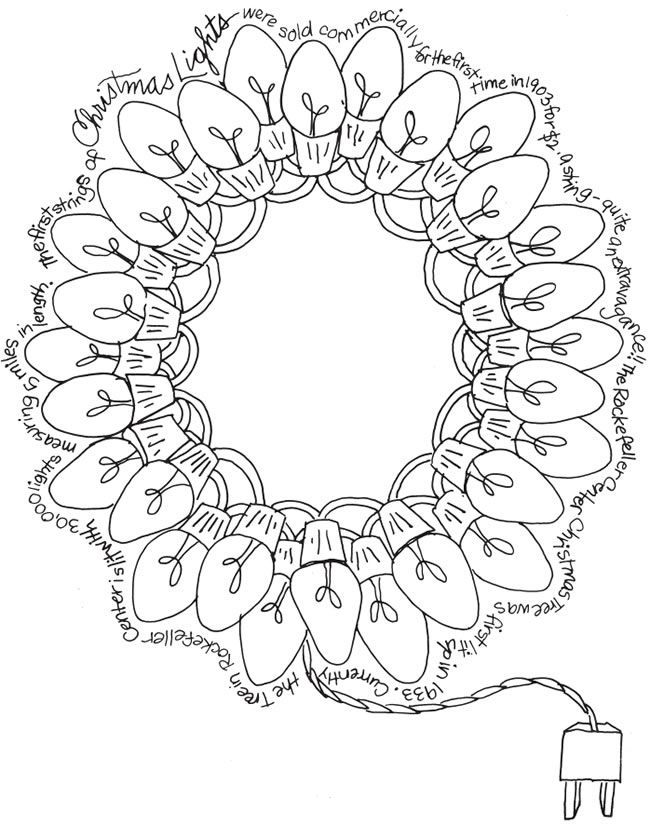 650x826 Christmas, Yule, Holiday Light Wreath Coloring Page Free To Print
