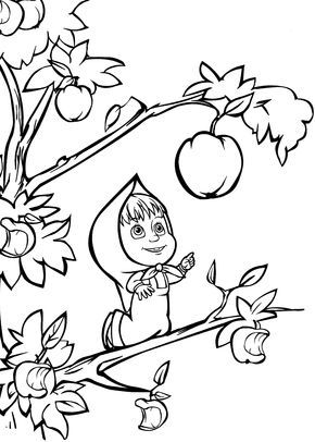290x406 Masha And Bear Apple Coloring Pages For Kids Printable Free