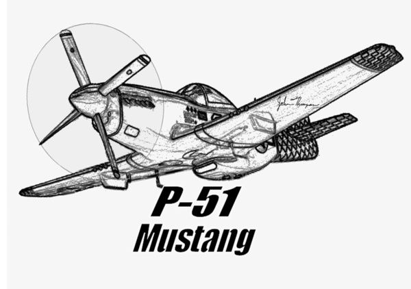 600x422 P 51 Mustang Line Drawing Canvas Print By Jt Digital Art
