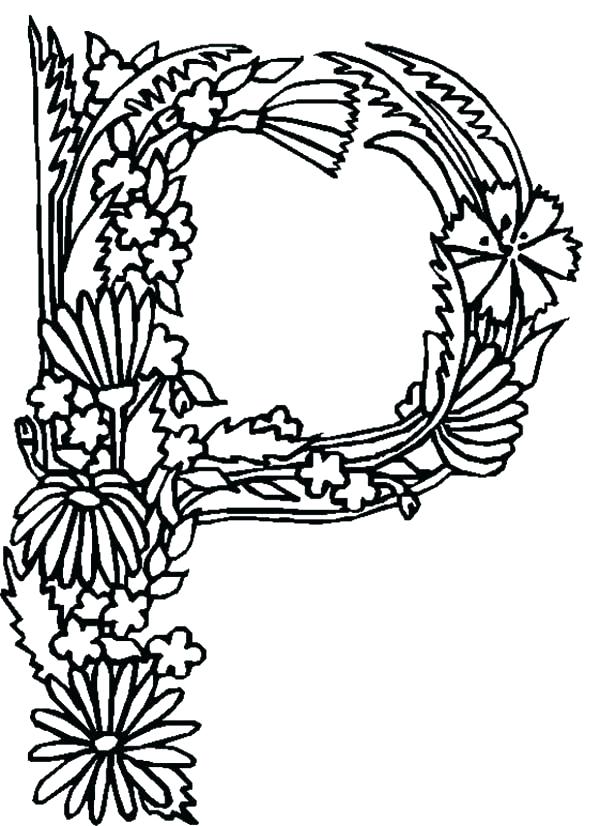 600x826 Coloring Letter Pages Letter P Coloring Pages And Alphabet Flowers