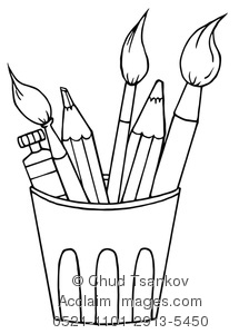 215x300 Clipart Illustration Of Art Supply Coloring Page Of Paintbrushes