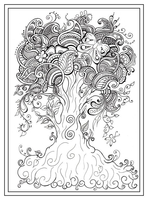 570x770 Adult Colouring In Pdf Download Tree Dragonfly Henna Zen Mandalas