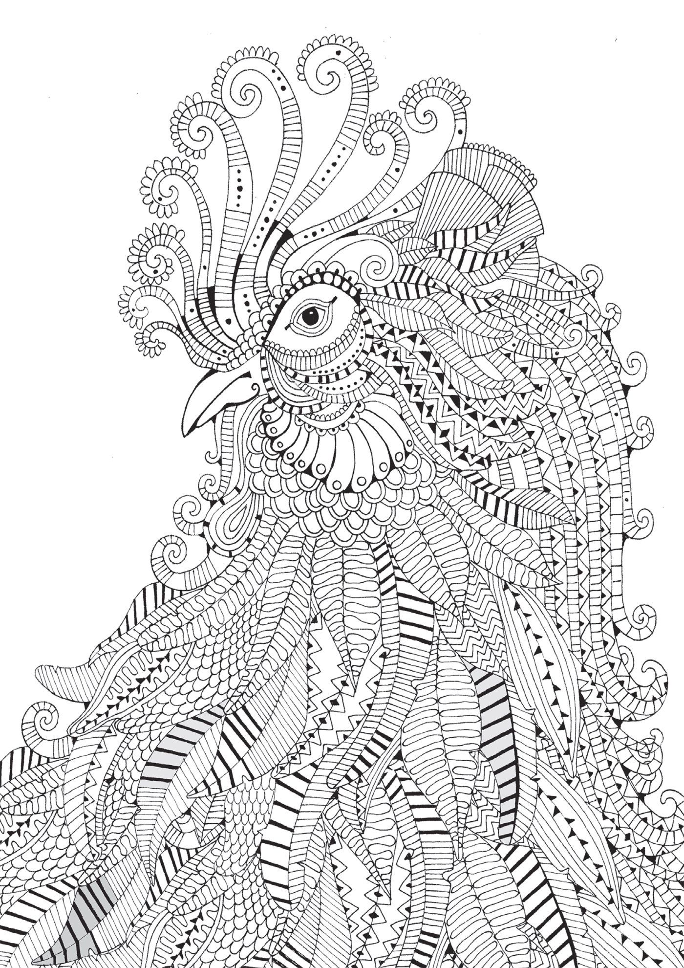 1400x1980 Rooster Abstract Doodle Zentangle Paisley Coloring Pages Colouring