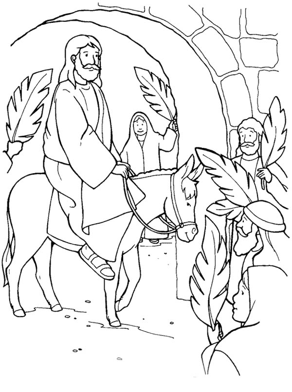 600x806 Palm Sunday Coloring Pages Jesus Through Jerusalem Gate In Palm