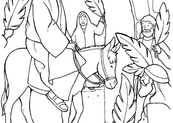 600x425 Palm Sunday Coloring Page Jesus Through Jerusalem Gate In Palm