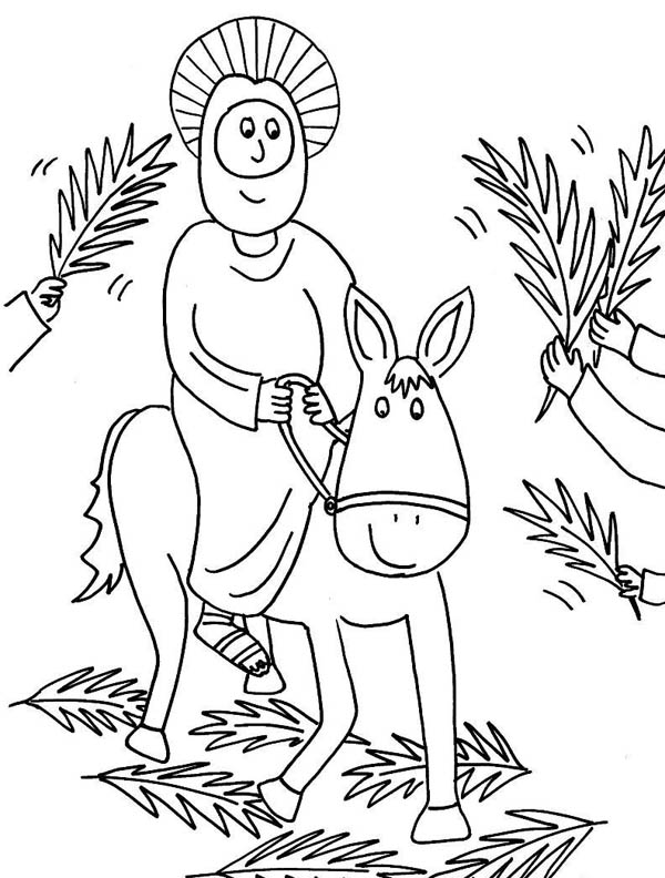 600x792 Cartoon Of Jesus Rode A Donkey In Palm Sunday Coloring Page