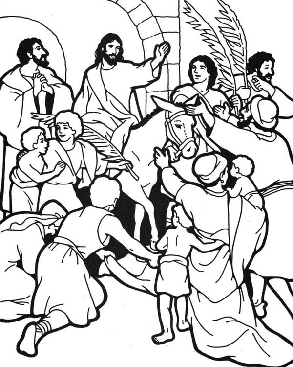 600x750 People Worship Jesus In Jerusalem In Palm Sunday Coloring Page