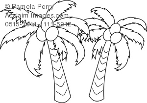 300x211 Clip Art Image Of A Coconut Palm Trees Coloring Page