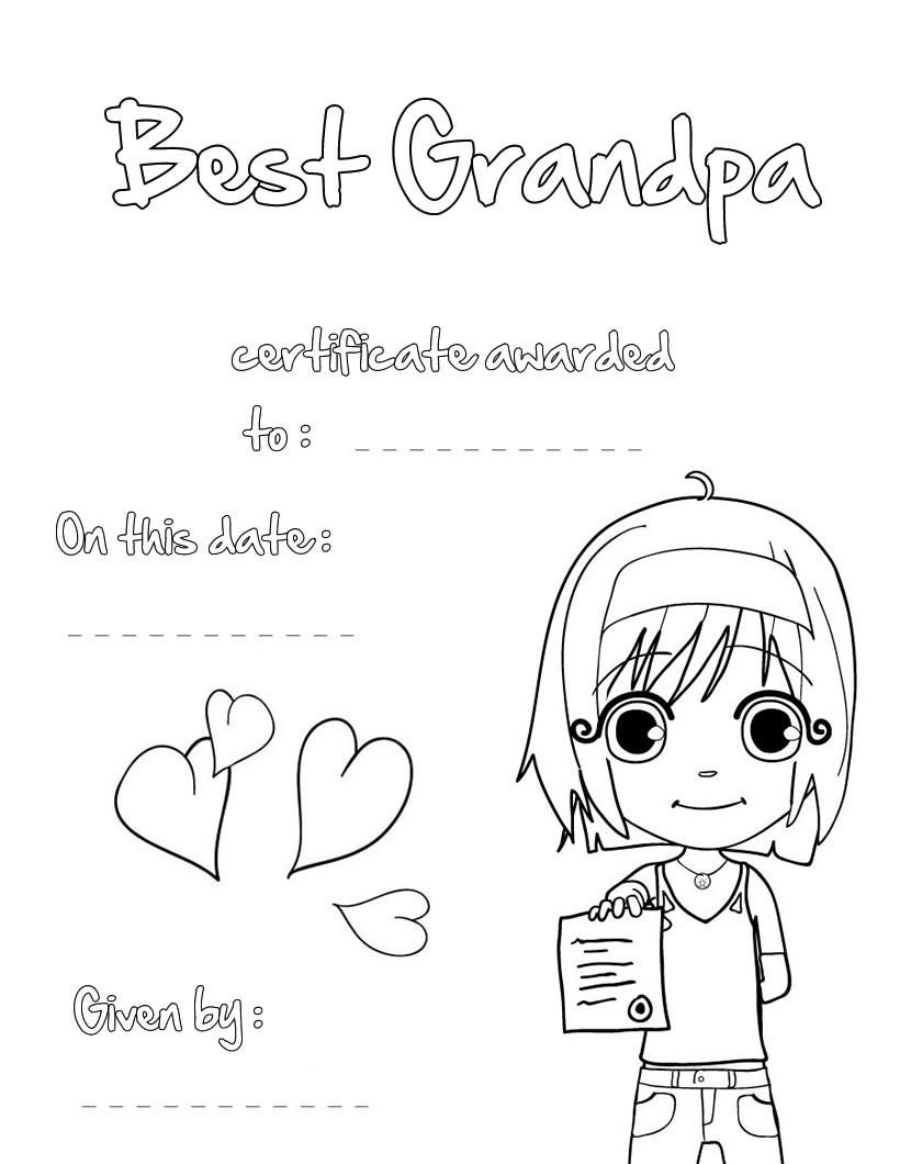 820x1060 Best Grandpa Certificate Coloring Pages