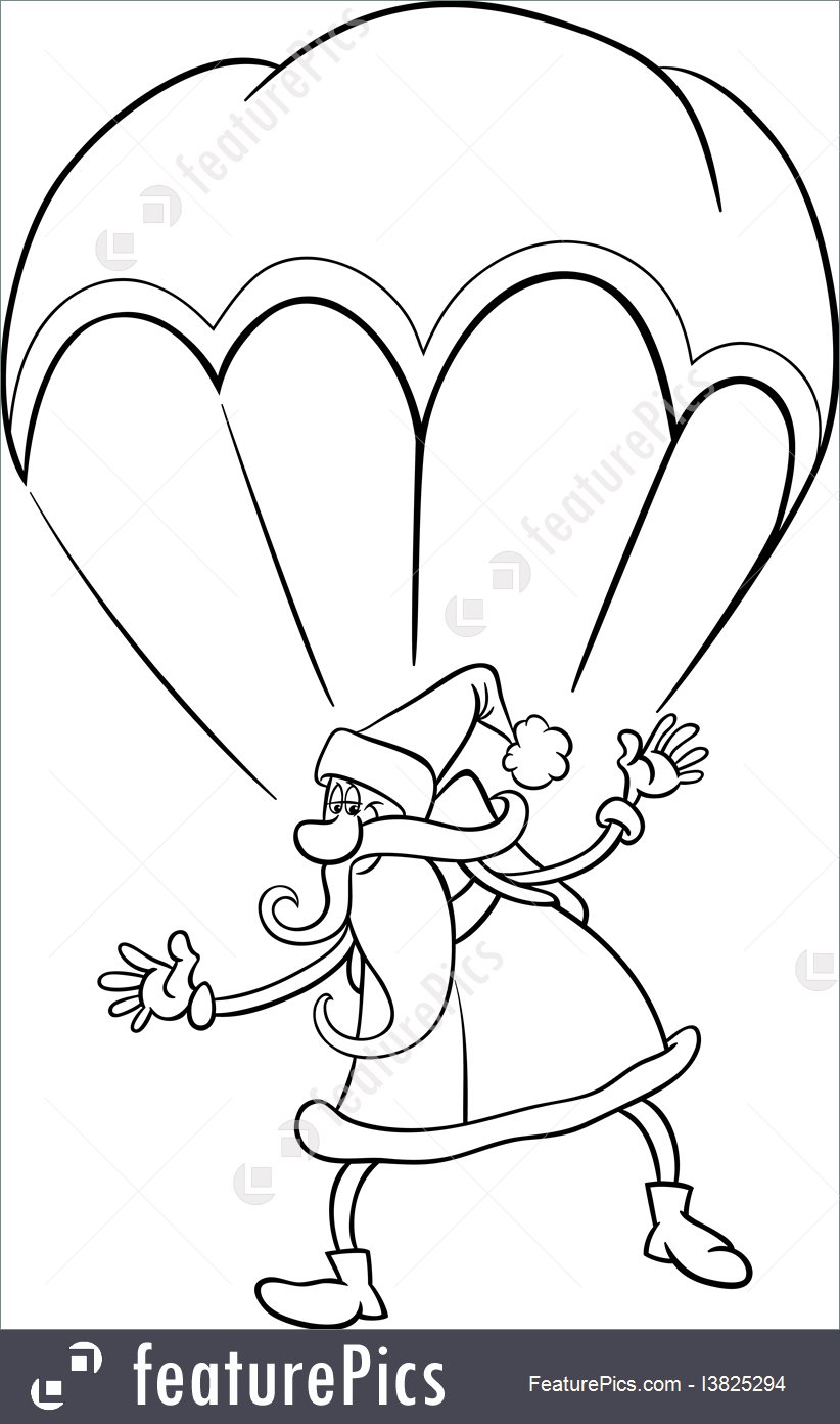 822x1392 Santa On Parachute Cartoon Coloring Page Illustration