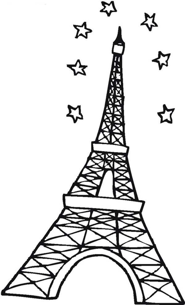 600x987 Eiffel Tower And Stars In The Sky Coloring Page