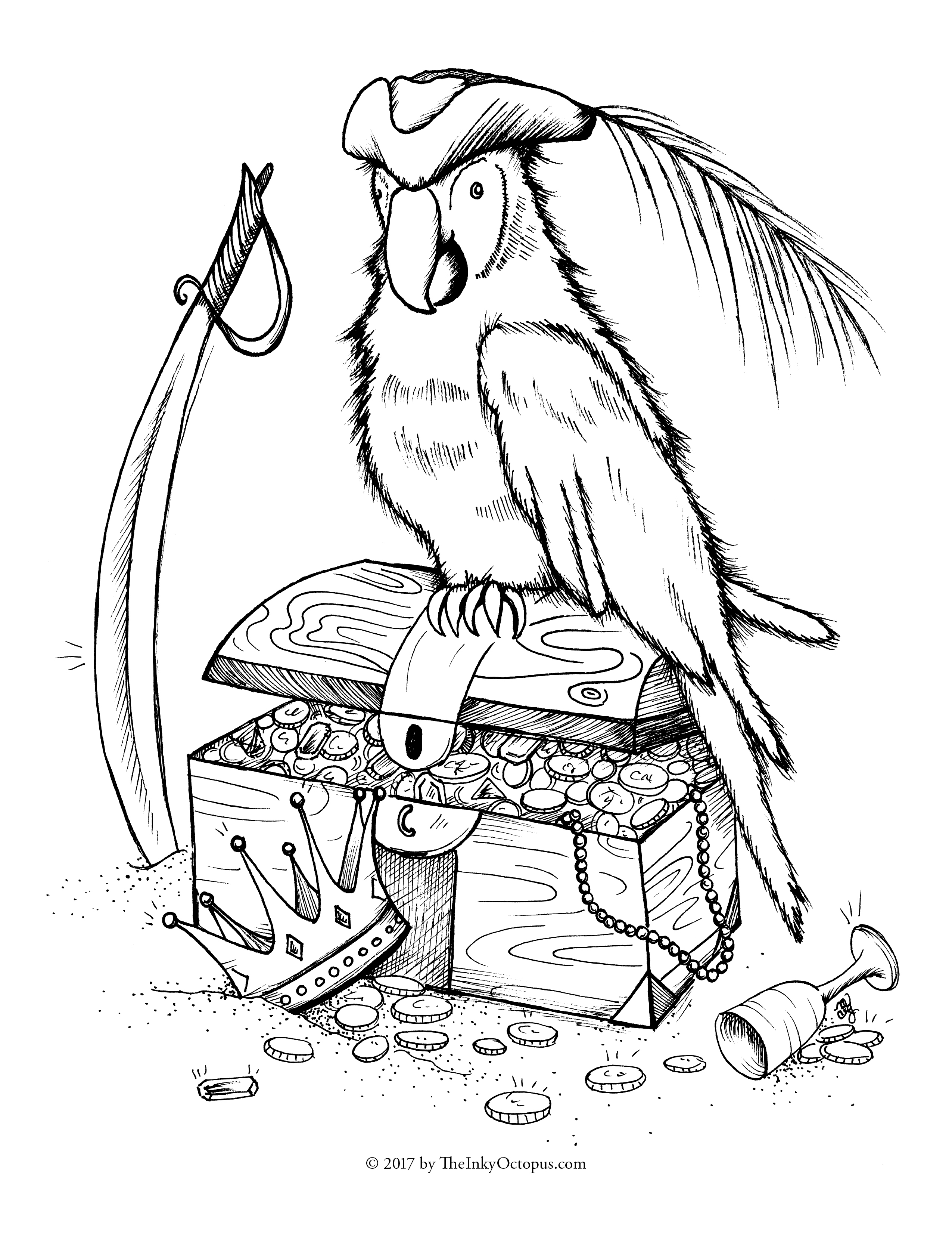 2550x3300 Free Printable Pirate Parrot Coloring Page