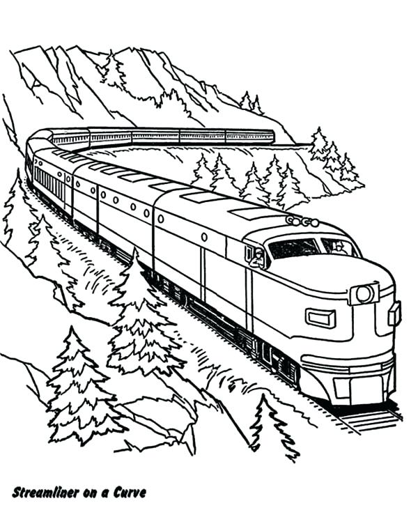 600x742 Freight Train Coloring Pages Railroad On A Curve Railroad Coloring
