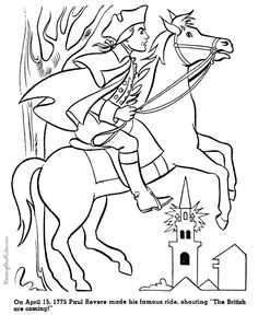 236x288 Paul Revere With Horse Coloring For Kids Social Studies