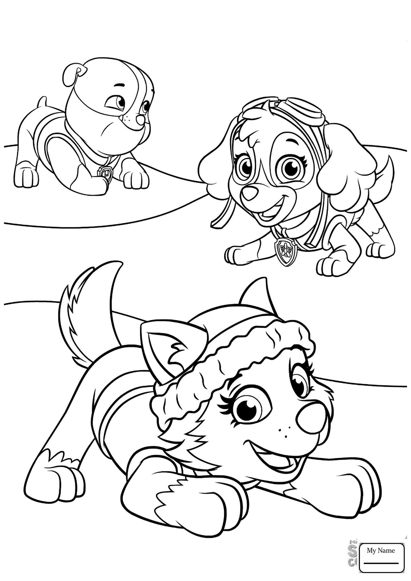 1442x2040 Cartoons Everest Plays With Skye And Rubble Paw Patrol Coloring