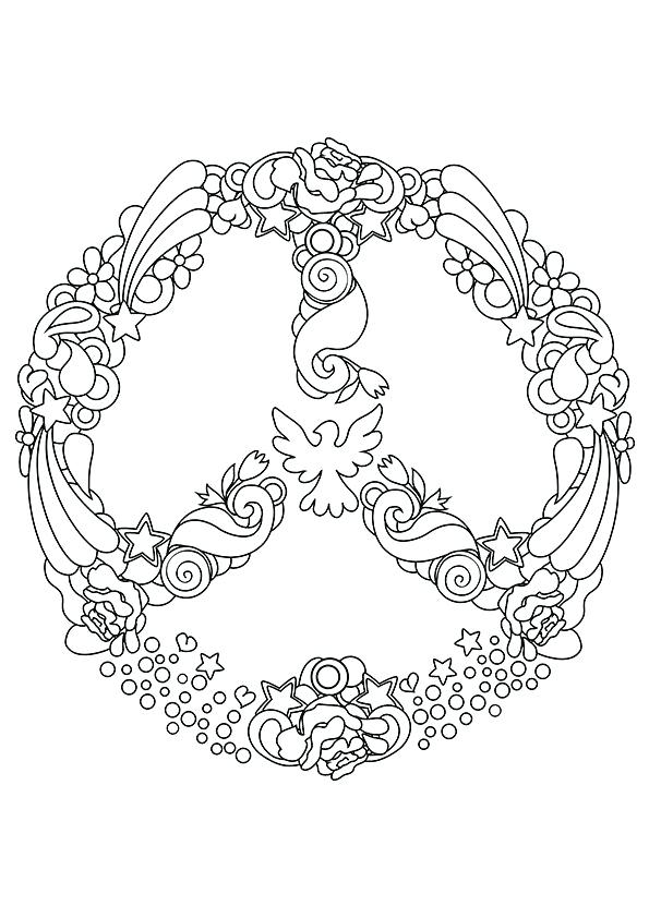 595x842 Peace Signs Coloring Pages Hippie Vintage Peace Symbol In Style