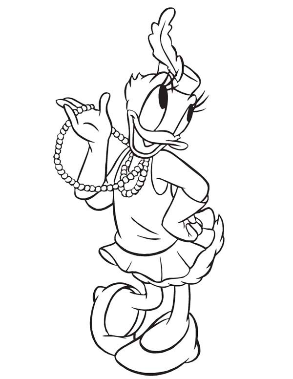 600x776 Daisy Duck Wearing Pearl Necklace Coloring Page Coloring Sun