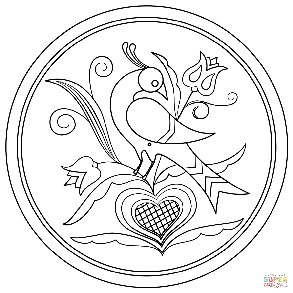1186x1186 Hex Sign With Decorative Bird Coloring Page.png