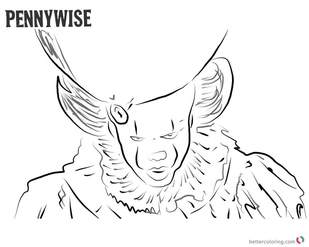 1000x800 Pennywise Coloring Pages Clown Peenywise Black And White