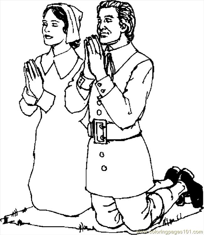 650x749 Pilgrims Praying 2 Coloring Page
