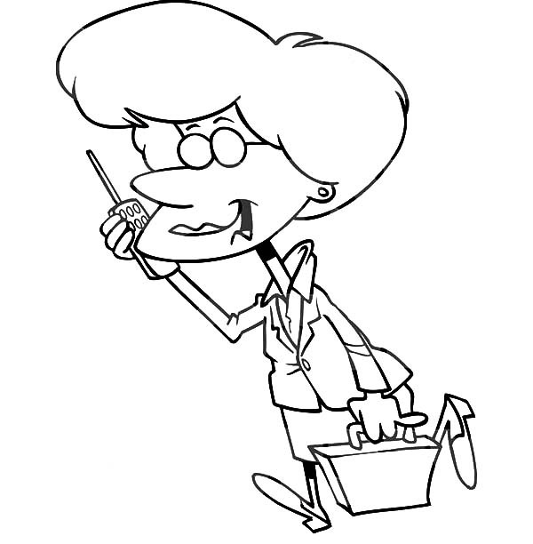 600x612 Business Woman Walking And Talking On A Cellphone Coloring Pages