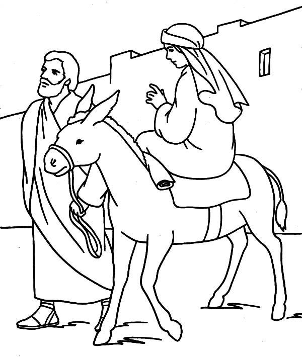 600x710 Joseph Walking Beside Mary And The Donkey Coloring Pages Joseph