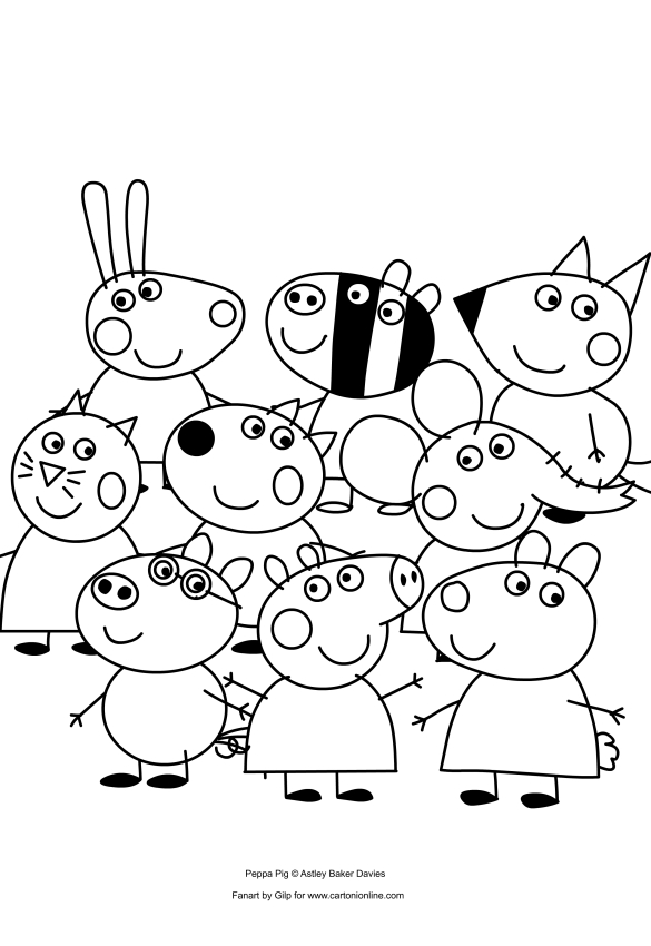 585x850 Peppa Pig And Her Friends Coloring Pages