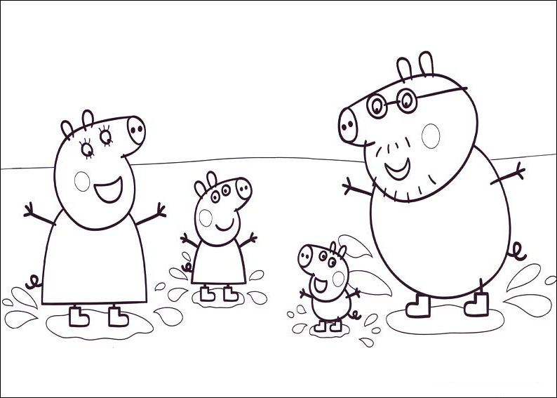794x567 Happiness Family Peppa Pig Coloring In Pages Cartoon Coloring