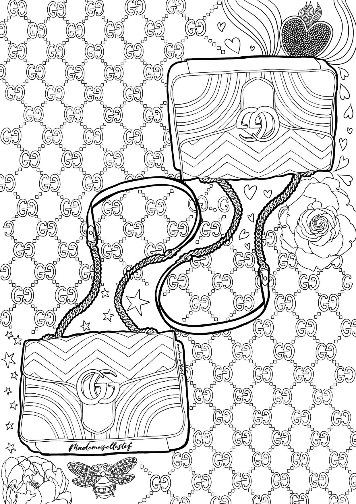 1240x1754 Coloriage Gucci Pour Adulte Gratuit Adult Coloring