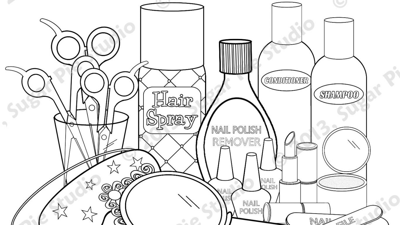 1366x768 Coloring Set Of Female Accessories Lipstick Perfume Make Printable