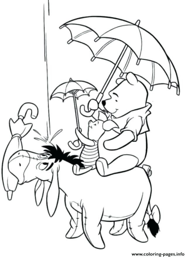 646x883 Petkins Coloring Pages Pooh And Friends Holding Umbrellas Page
