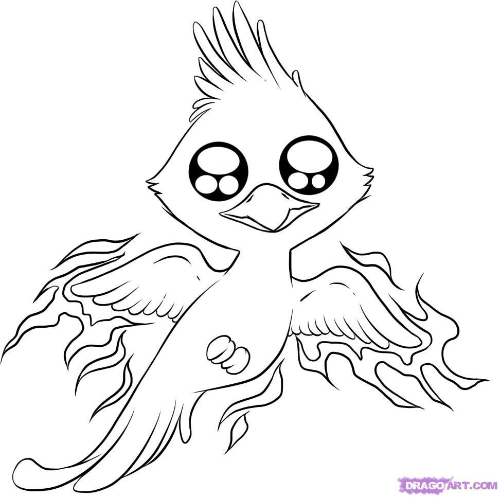 972x966 Cute Cartoon Phoenix Bird Drawings And Coloring Pages Page Free
