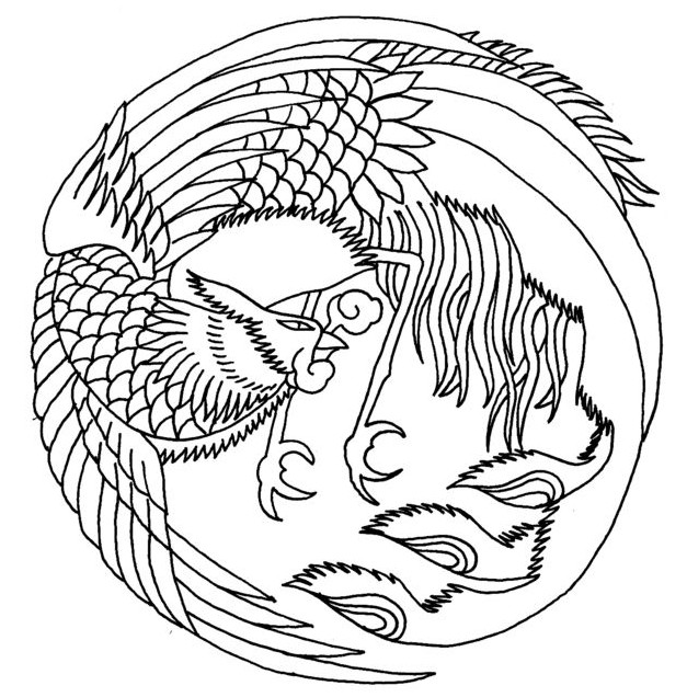 627x636 Adult Coloring Page Fantastic Animals Phoenix 3